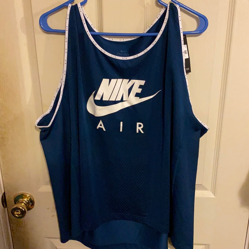 NWT Nike Mesh Dri Fit Dark Teal Running Tank with White Logo - Picture 1 of 7